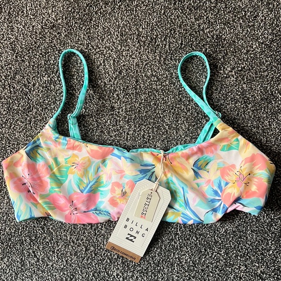 NWT Billabong Sweet Tropics Skinny Mini floral bikini top reversible surf swim - Picture 2 of 6